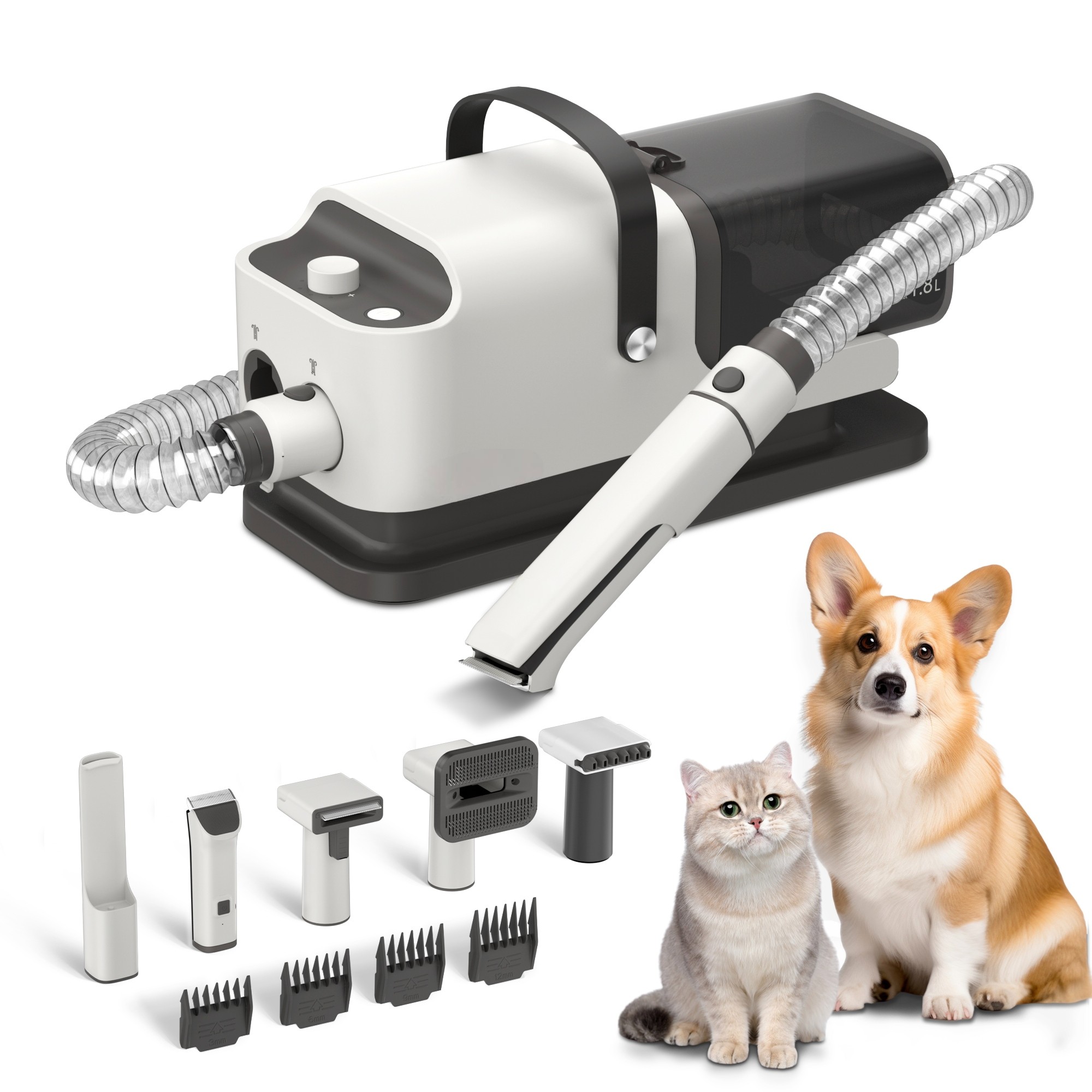 ペット用バリカン 掃除机付き グルーミングセット 犬 猫 バリカン ペットドライヤー 低騒音 自動吸引 抜け毛 換毛期 対策 ブラシ付き トリミング 5 in 1 多功能ペット用掃除机